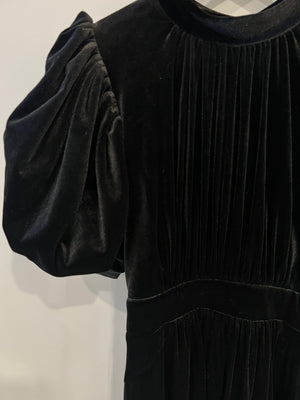 Rotate Black Velours Midi Dress with Puffy Sleeves and Open Back Detail Size FR 42 (UK 14) RRP £500