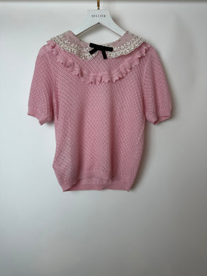 Miu Miu Baby Pink Peter Pan Collar Cashmere Knit Jumper Size IT 42 (UK 10) RRP £990