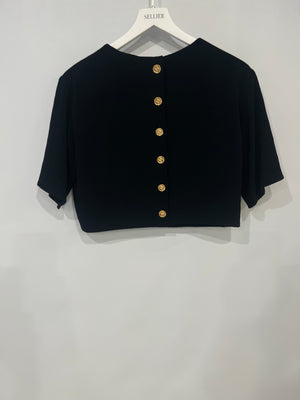 Chanel Métiers d'Art 2023 Black Cropped Top with Multi-Colour Sequin Patch Detail and Back Gold CC Logo Buttons Size FR 34 (UK 6)