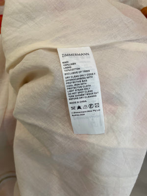 Zimmemann White and Orange Printed Floral Midi Dress Size 2 (UK 10/12)