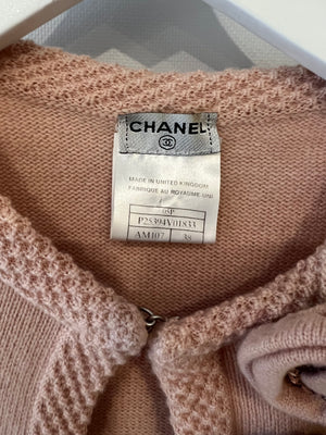 Chanel Spring 2005 Vintage Pink Cashmere Cardigan with Floral Crystals Size FR 38 (UK 10)