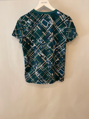 Hermès Green and Blue "Tartan et Chaines Milano" T-Shirt Size FR 36 (UK 8) RRP £680