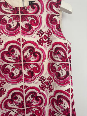 Dolce & Gabbana White and Pink Maiolica Sleeveless Mini Dress Size IT 38 (UK 6)