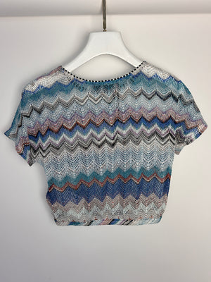Missoni Blue & White Zig Zag Open-Knit Crop Top Size IT 38 (UK 6)