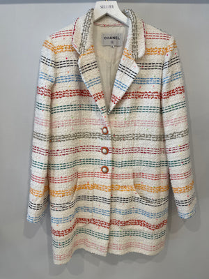 Chanel White and Multicolour Striped Jacket with CC Logo Button Detail Size FR 36 (UK 8) RRP £3980