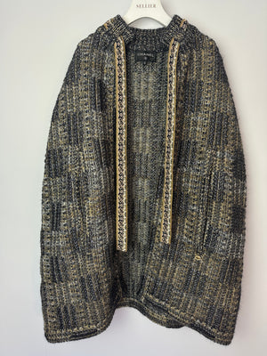 Chanel 16A Metallic Silver & Gold Tweed Cape with Gold Button Detail Size FR 34/36 (UK 6/8)