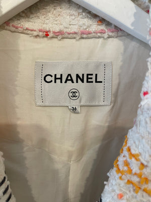 Chanel White and Multicolour Striped Jacket with CC Logo Button Detail Size FR 36 (UK 8) RRP £3980