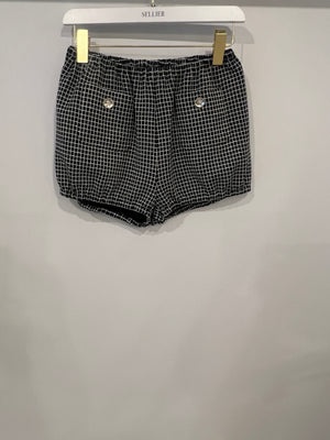 Chanel Black and White Checkered Micro Shorts with Silver Metallic Details and Silver CC Logo Buttons Size FR 36 (UK 8)