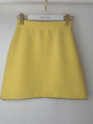 Miu Miu Pastel Yellow Mini Skirt with Crystal Embellished Hem Size IT 36 (UK 4)
