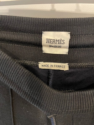 Hermès Black Cotton and Silk Trousers with Back Logo Detailing Size FR 34 (UK 6)