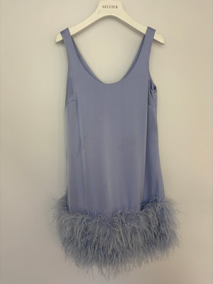 Nadine Merabi Lilac Satin Sleeveless Mini Dress With Feather Hem Detail Size Small (UK 8)