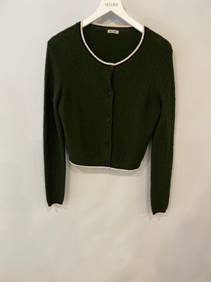Miu Miu Green Knit Cardigan with Cream and Navy Trim Details Size IT 40 (UK 8)