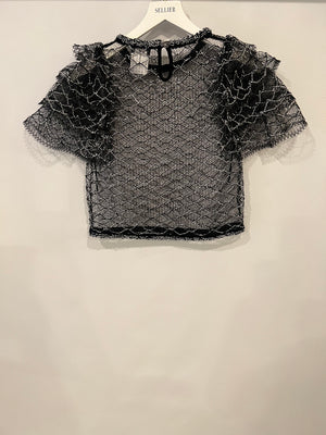 Chanel Spring 2018 Black and Pearl Metallic Caged Top and Skirt Set Size FR 34 (UK 6)