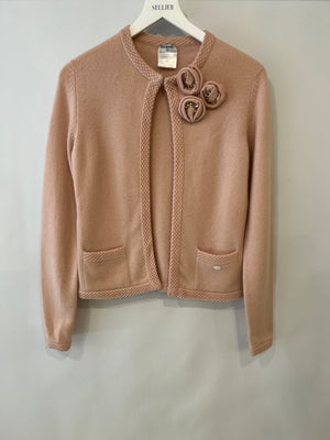 Chanel Spring 2005 Vintage Pink Cashmere Cardigan with Floral Crystals Size FR 38 (UK 10)