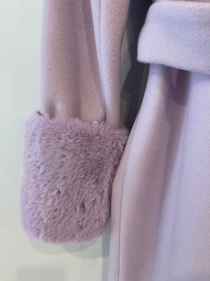 Blumarine Lilac Wool Coat with Detachable Handcuff and Collar Faux Fur Detail IT 42 (UK 10)