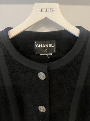 Chanel Black Vintage Tweed Jacket with Ribbed Fabric Trim Details and Silver CC Logo Star Buttons Size FR 38 (UK 10)