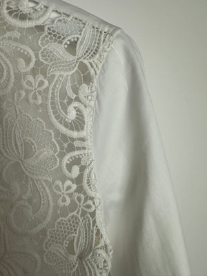 Celine White Cotton Poplin Long Sleeve Shirt with Macrame Front Detail Size FR 38 (UK 10)
