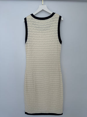 Chanel Cream Sleeveless Midi Dress with Navy Hem and Pocket Detail Size FR 34 (UK 6)