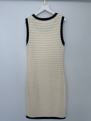 Chanel Cream Sleeveless Midi Dress with Navy Hem and Pocket Detail Size FR 34 (UK 6)