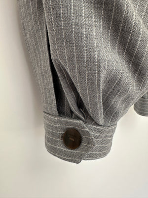 Loewe Grey Pinstripe Wool Balloon Trousers with Buttoned Ankle Cuffs Size FR 42 (UK 14)