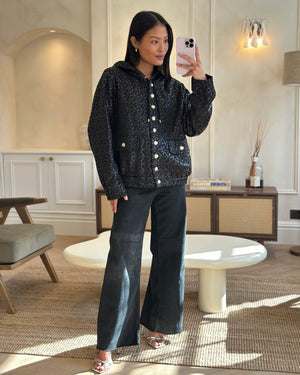 Chanel 2023 Coco Neige Black CC Logo Hooded Jacket with CC Crystal Buttons Detailing Size FR 42 (UK 14) RRP £3,630