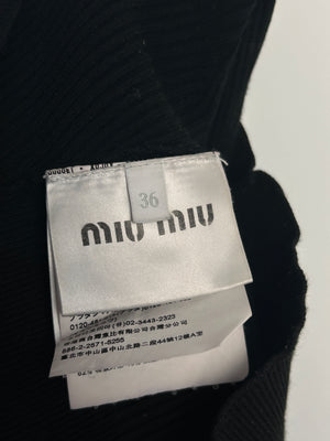 Miu Miu Black Cropped RIbbed Tank Top with Keyhole and Gold Logo Detail Size IT36 (UK 4)