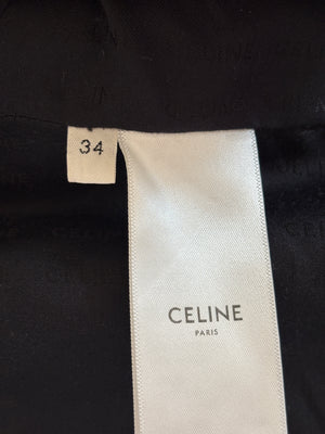Celine Black Double Breasted Cropped Wool Jacket with Gold Triomphe Logo Button Detail Size FR 34 (UK 6)
