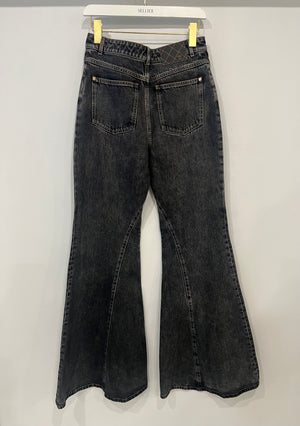 Chanel Dark Grey Boot-Cut Jeans with Crystal Logo Detail and Champagne Gold CC Logo Button Size FR 36 (UK 8)