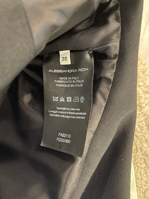 Alessandra Rich Black Wool Peplum Jacket with Removable White Bow Detail Size IT 38 (UK 6) RRP £1,020