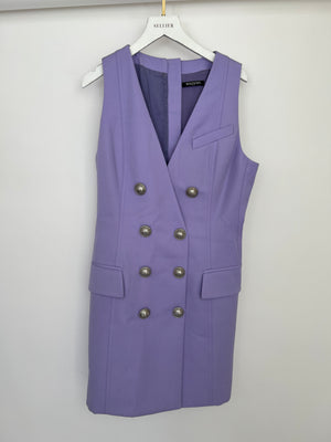 Balmain Lilac Gilet Double Breasted Dress with Silver Buttons Size FR 38 (UK 10)