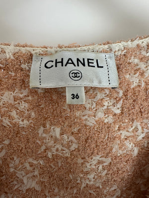 Chanel 23/S Dusty Pink & Ecru Tweed Gilet & Bralette Top with Crystal CC Buttons Detail Size FR 36 (UK 8)