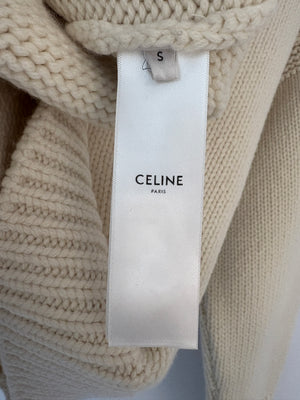 Celine Beige Cable Knitted Triomphe Long Sleeve Jumper Size S (UK 8)