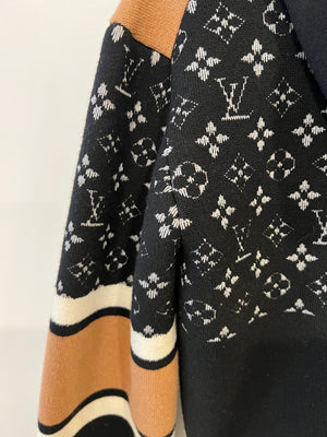 Louis Vuitton Black, Beige and White Cashmere Zipped Hoodie Monogram Jacket with Gold Details Size XS (UK 6)