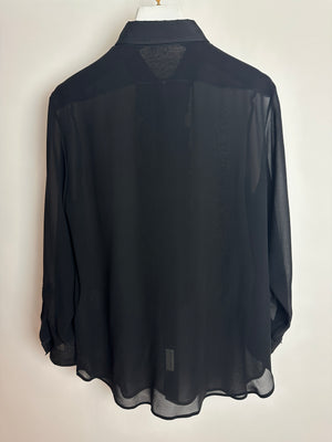 Saint Laurent Black Silk Long Sleeve Shirt with Ruffle Details Size FR 36 (UK 8)