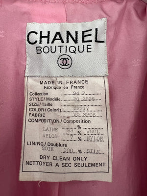 Chanel 94P Pink Longline Tweed Jacket with Gold CC Logo Button Details, Size FR 40 (UK 12)