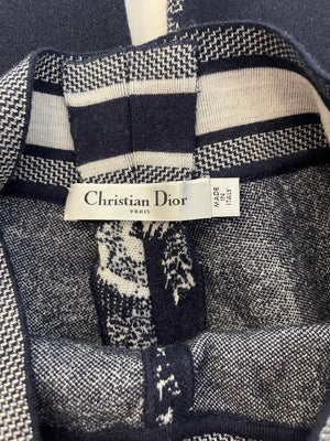 Christian Dior Navy Toile De Jouy Cashmere Trousers with Logo Detail Size FR 34 (UK 6)