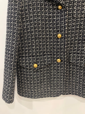 Gucci Black and White GG Logo Jacket and Midi Skirt Set with Leather Details Size IT 44 (UK 12)