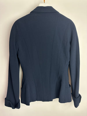 Chanel Vintage Navy Double Breasted Wool Blazer Jacket and Skirt Set with Gold CC Logo Button Detail FR 38 (UK 10)
