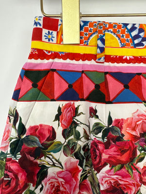 Dolce & Gabbana Red Rose Mambo Print Floral High-Waist Cotton Shorts Size IT 40 (UK 8)