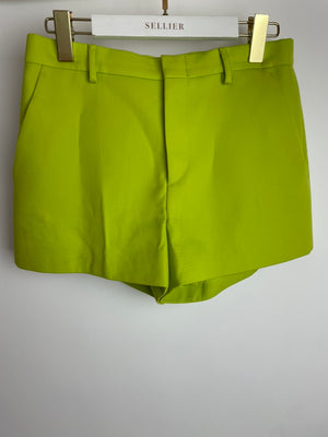 Gucci Lime Green Wool Shorts & Jacket Set With Silver Logo Detail Size IT 38/40 (UK 6/8)