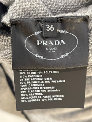 Prada Grey Cashmere Sleeveless Midi Dress with Black Lace Trim Detail Size IT 36 (UK 4)