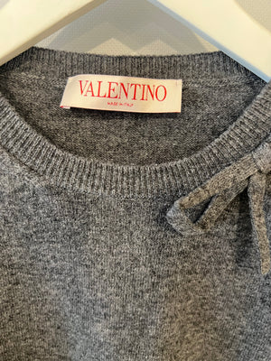 Valentino Grey Wool Short Sleeved Jumper with Bow Detail Size M (UK 10)