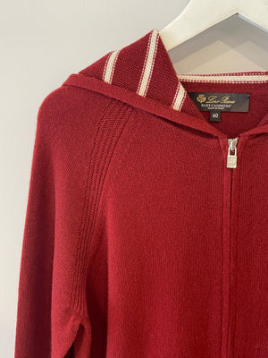 Loro Piana Burgundy Baby Cashmere Zipped Sweater with Christmas Details Size IT 40 (UK 8)