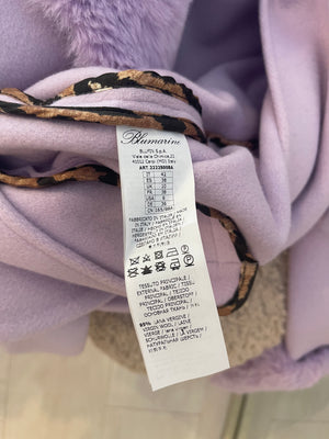 Blumarine Lilac Wool Coat with Detachable Handcuff and Collar Faux Fur Detail IT 42 (UK 10)