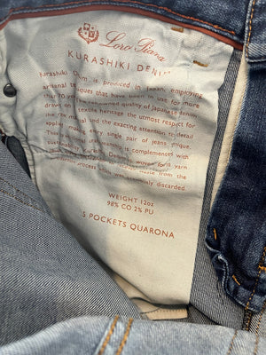 Loro Piana Menswear Blue Jeans with Brown Stitching Detail Size LP 33 (Size M)