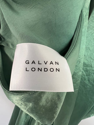 Galvan Green Silk Halter Neck Maxi Dress with Neck Tie Detail Size FR 44 (UK 16)