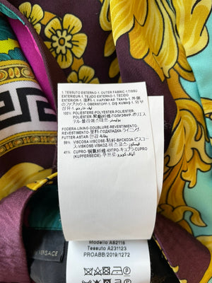 Versace Yellow, Black, Brown Medusa Pattern Bustier and Shorts Set with Lace & Gold Button Details Size IT 36/40 (UK 4/8)