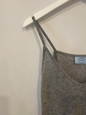 Prada Grey Cashmere Sleeveless Midi Dress with Black Lace Trim Detail Size IT 36 (UK 4)