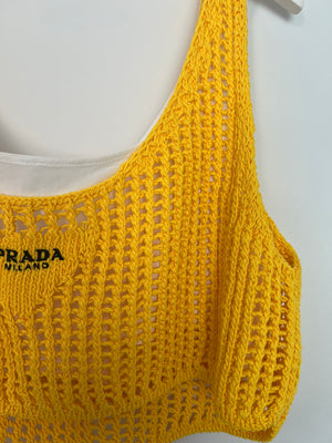 Prada Yellow Crochet Knitted Top and Skirt Set Size IT 38 (UK 6)