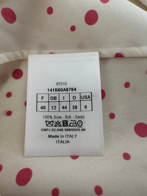 Christian Dior Cream and Red Polka Dot Sleeveless Silk Button Down Blouse Size FR 40 (UK 12)